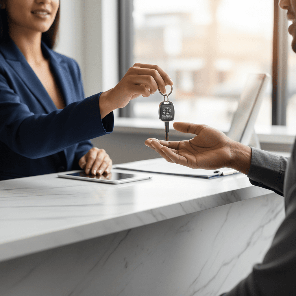 Professional driver handing car keys to a customer